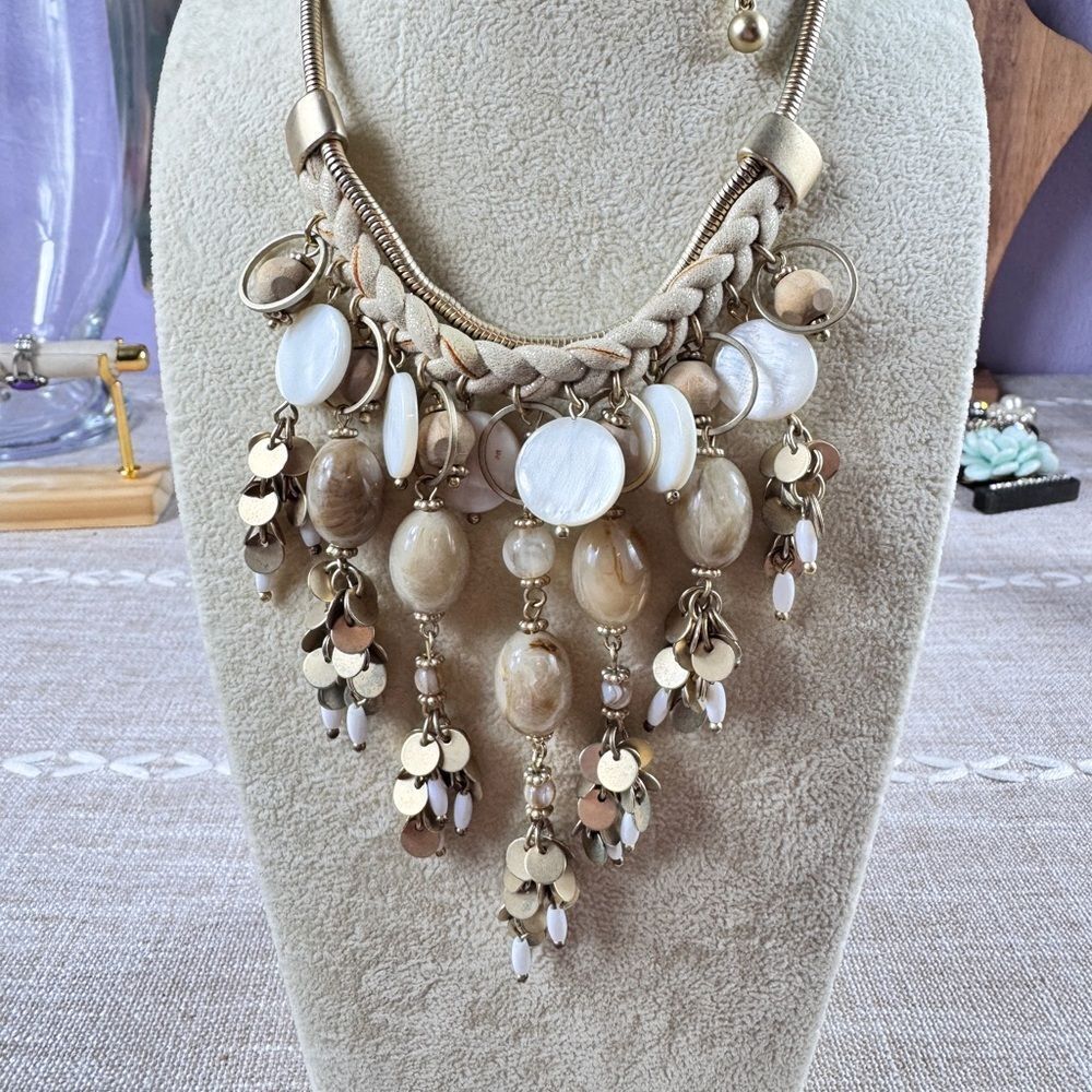 Chicos Elegant Gold and Cream Statement Necklace - Picture 5 of 13